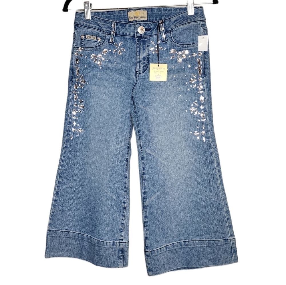 Judy Blue Light Blue Embellished Wide Leg Capris